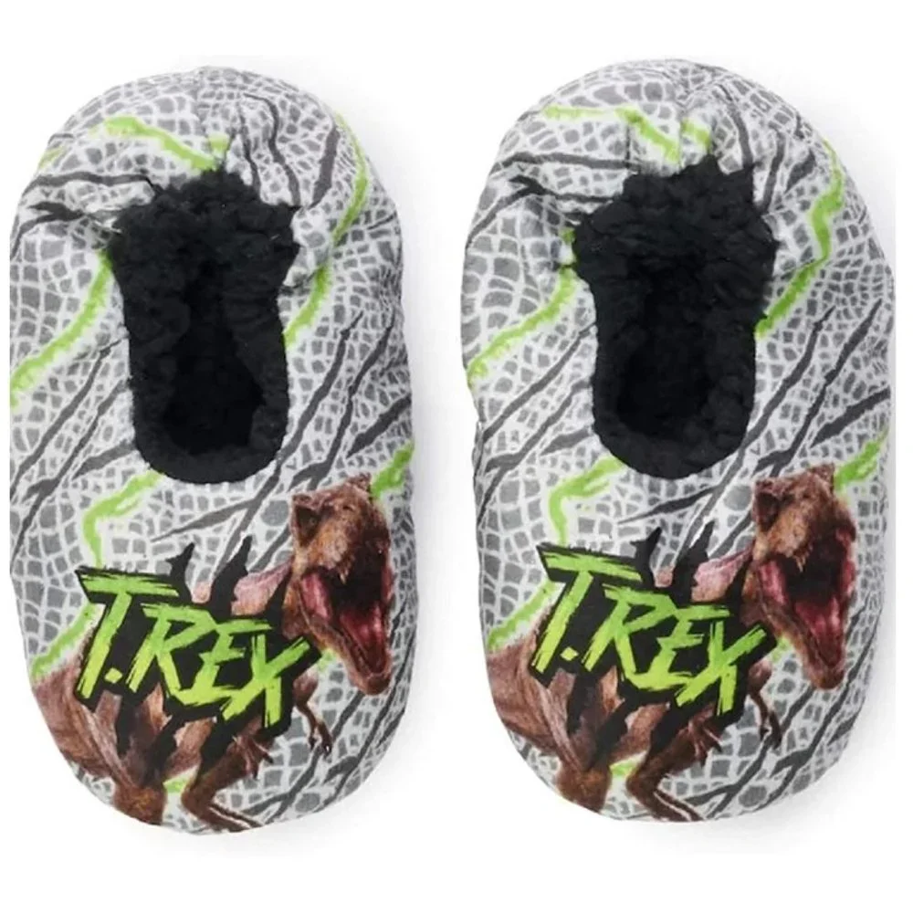 Toddler JURASSIC WORLD Fuzzy Babba Slipper Socks  2T-3T Fits Shoe 4.5-7.5 NWT